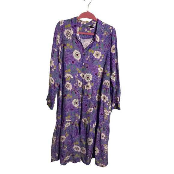 Gudrun Sjoden Dresses & Skirts - Gudrun Sjoden Linen Modal Blend Floral Tiered Midi Shirt Dress Multicolor Medium